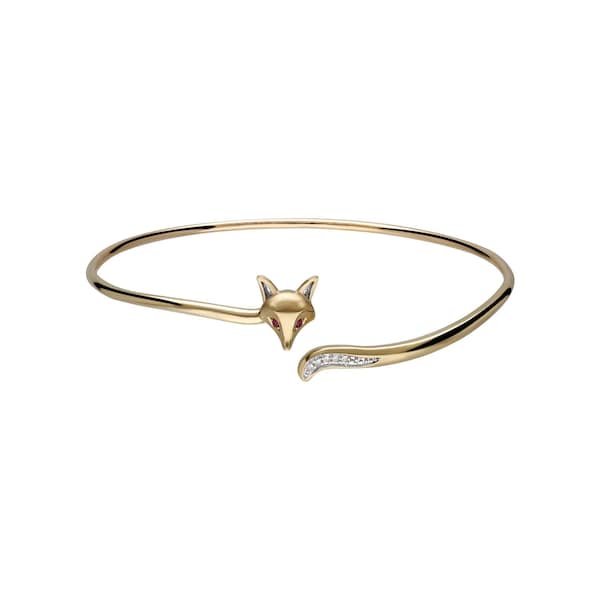 Ruby & White Sapphire Fox Bangle in 9ct Yellow Gold