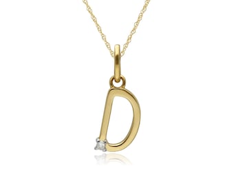 Initial D Diamond Letter Necklace in 9ct Yellow Gold