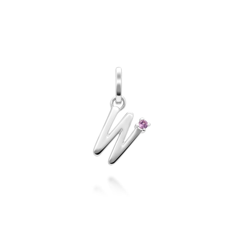 Initial W Pink Sapphire Letter Necklace in 9ct White Gold