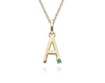 Initial A Emerald Letter Necklace in 9ct Yellow Gold