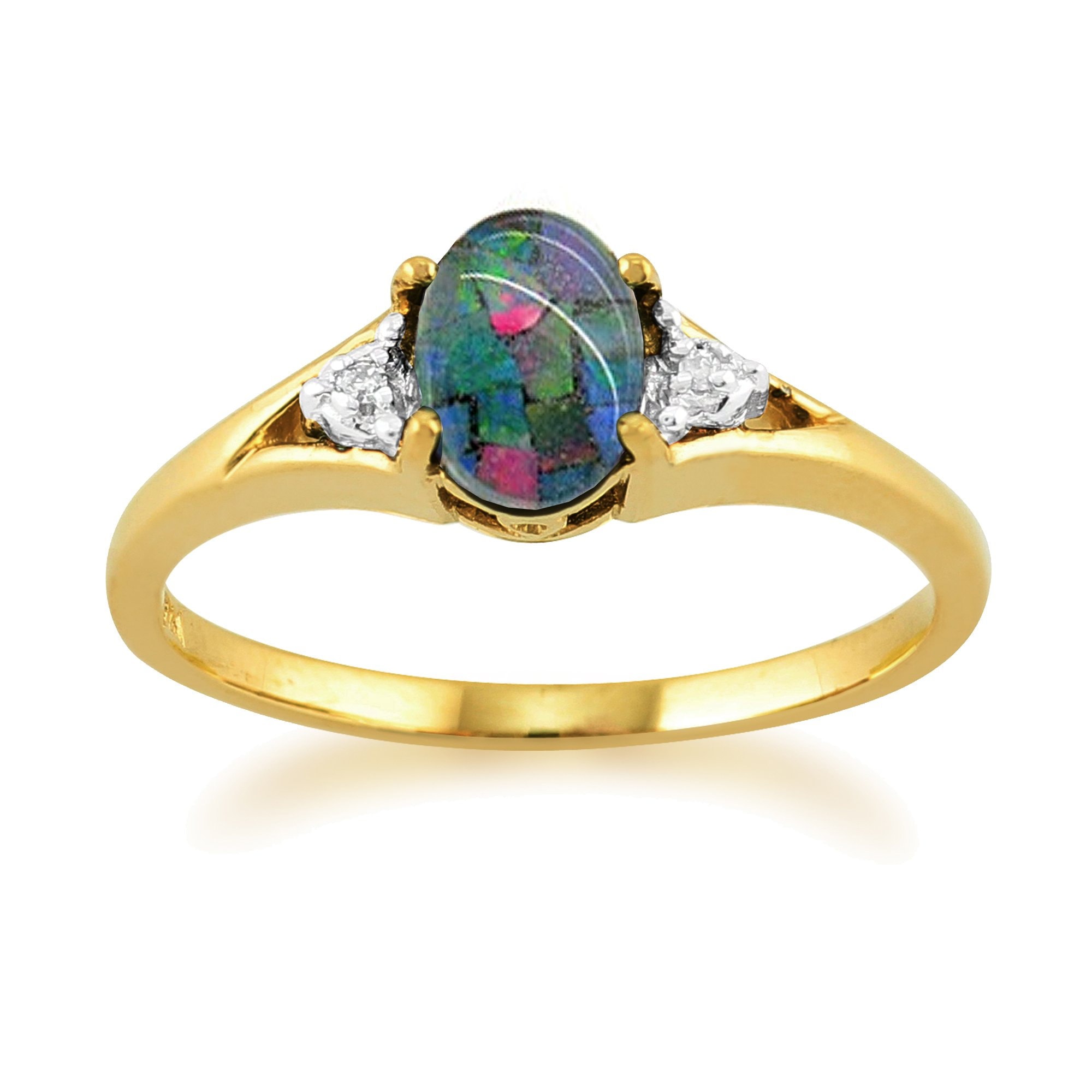 Triplet Opal & Diamond Ring in 9ct Yellow Gold - Etsy UK