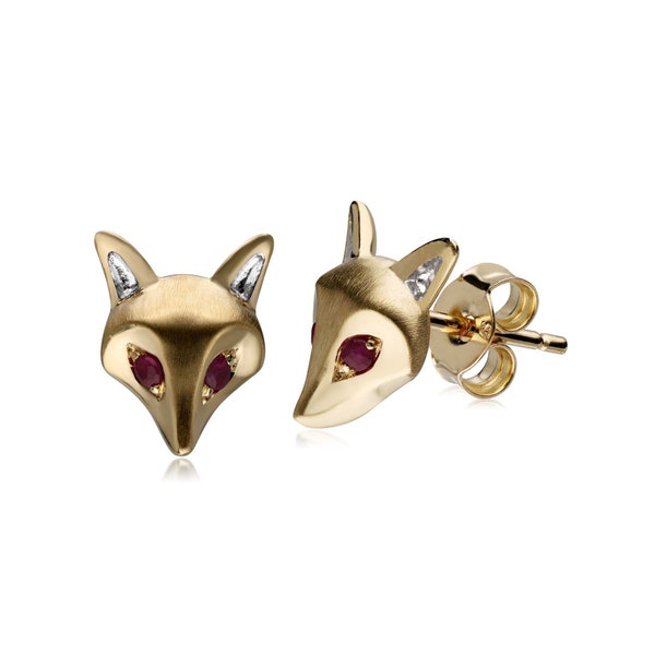 Ruby Fox Earrings In 9ct Brushed Yellow Gold