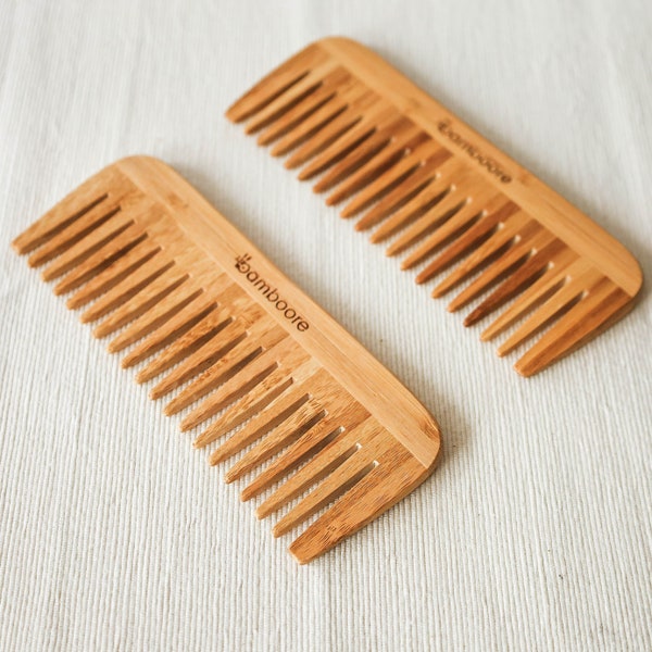 2 Pack Eco Friendly Bamboo Detangling Handmade Wooden Hair Combs Brush No static - Natural Bamboo Wide Tooth Comb Zero Waste Biodegradable