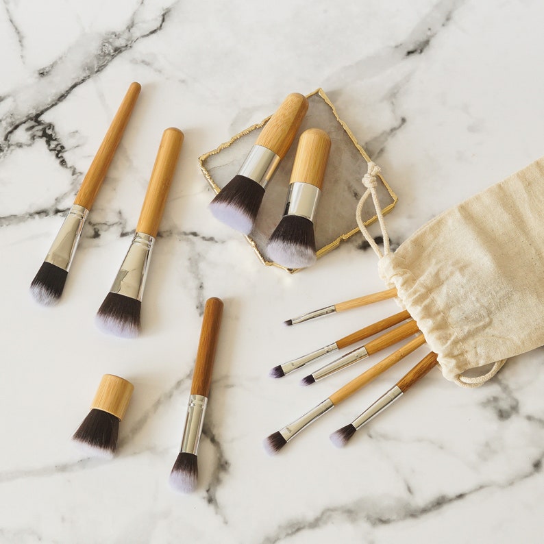 Bamboo Makeup Brush Set Sustainable Ecofriendly 11 Piece Etsy