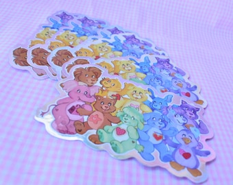 Nostalgischer Bear Cousins Holographischer Vinylaufkleber 80er Jahre Inspiriert Aufkleber