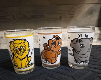 Vintage 1970's Set of 3 Children's Animal Juice Glasses by Becker Milk Co.