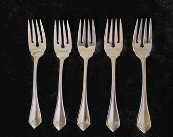 Set of 5 Oneida KING JAMES Silver Plate 6 1/2" Salad Forks ~ USA ~