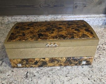 Vintage Sarah Coventry Gold Tone Marbled Jewelry Box Hostess Gift Large 1970s