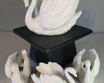 Vintage Goebel Swan Figurine 4 Piece Set  White Porcelain  W. Germany