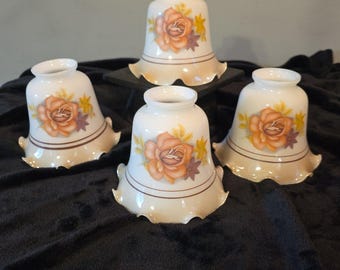Set Of 4 Vtg Milk Glass Ceiling Fan Ruffled Floral Cream Glass Light Lamp Shades