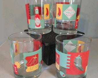Set Of 4 Vtg McIlhenny Company Tabasco Brand 12 oz On-The-Rocks Glass Tumblers