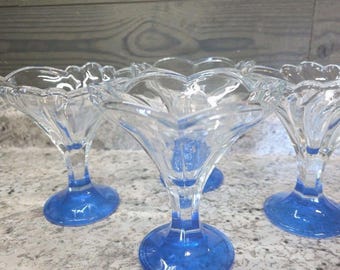 Set of 4 Italian Blue Pedestal Glass Dessert Cups – Vintage Compote Bowls