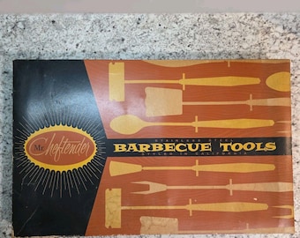 Rare Mr. Cheftender BBQ 4 Piece Set - Fork, Spatula, Knife, Char-Glo Vintage