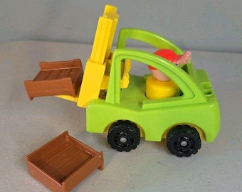 Fisher Price Little People Construction Forklift And Pallets Vintage 70s