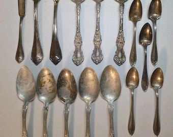 Mixed LOT Of 16 Antique Silver Plated Silverware Flatware Assorted Pattern Craft