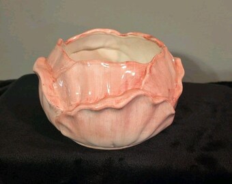 Vintage 1995 The Bombay Company Pink Blossom Cabbage Flower Bowl Vase 4''X6''