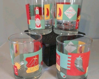 Set Of 4 Vtg McIlhenny Company Tabasco Brand 12 oz On-The-Rocks Glass Tumblers