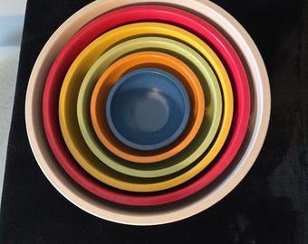 Juego de 6 cuencos apilables de melamina GHP para mezclar, colores y tamaños surtidos, arcoíris.