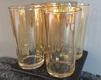 4 Vintage Jeannette Iridescent Peach Carnival Style 10 oz Drink Glasses Tumblers