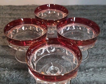 Juego de 4 copas de postre Tiffin Franciscan King's Crown Coupe color arándano (Excelente estado)