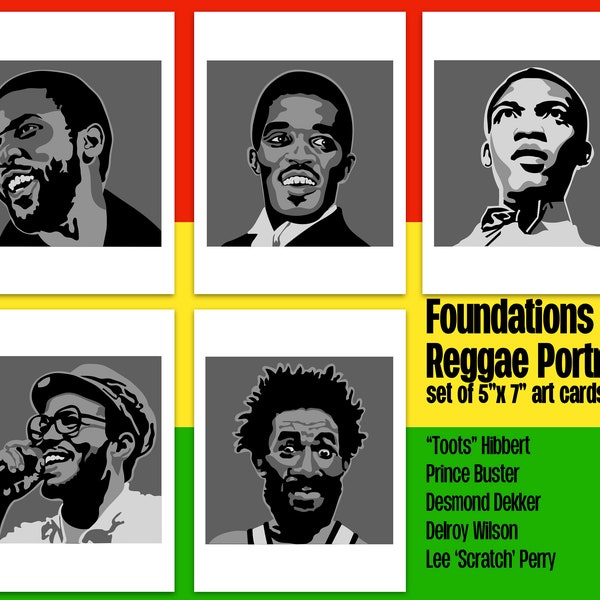 Reggae Foundations 5"X7" art cards - "Toots" • Prince Buster • Desmond Dekker • Delroy Wilson • "Scratch"