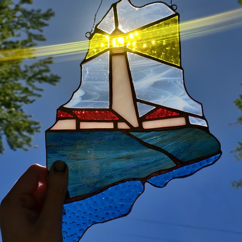 Maine Lighthouse Stained Glass Window Hanging Etsy