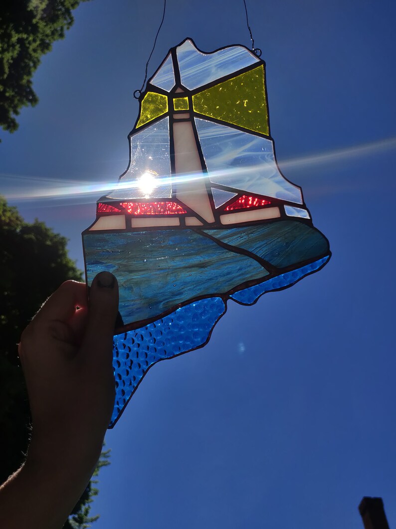 Maine Lighthouse Stained Glass Window Hanging Etsy