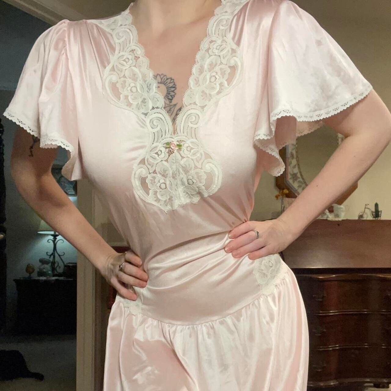 Vintage Vanity Fair Pink Satin and Lace Nightgown Etsy