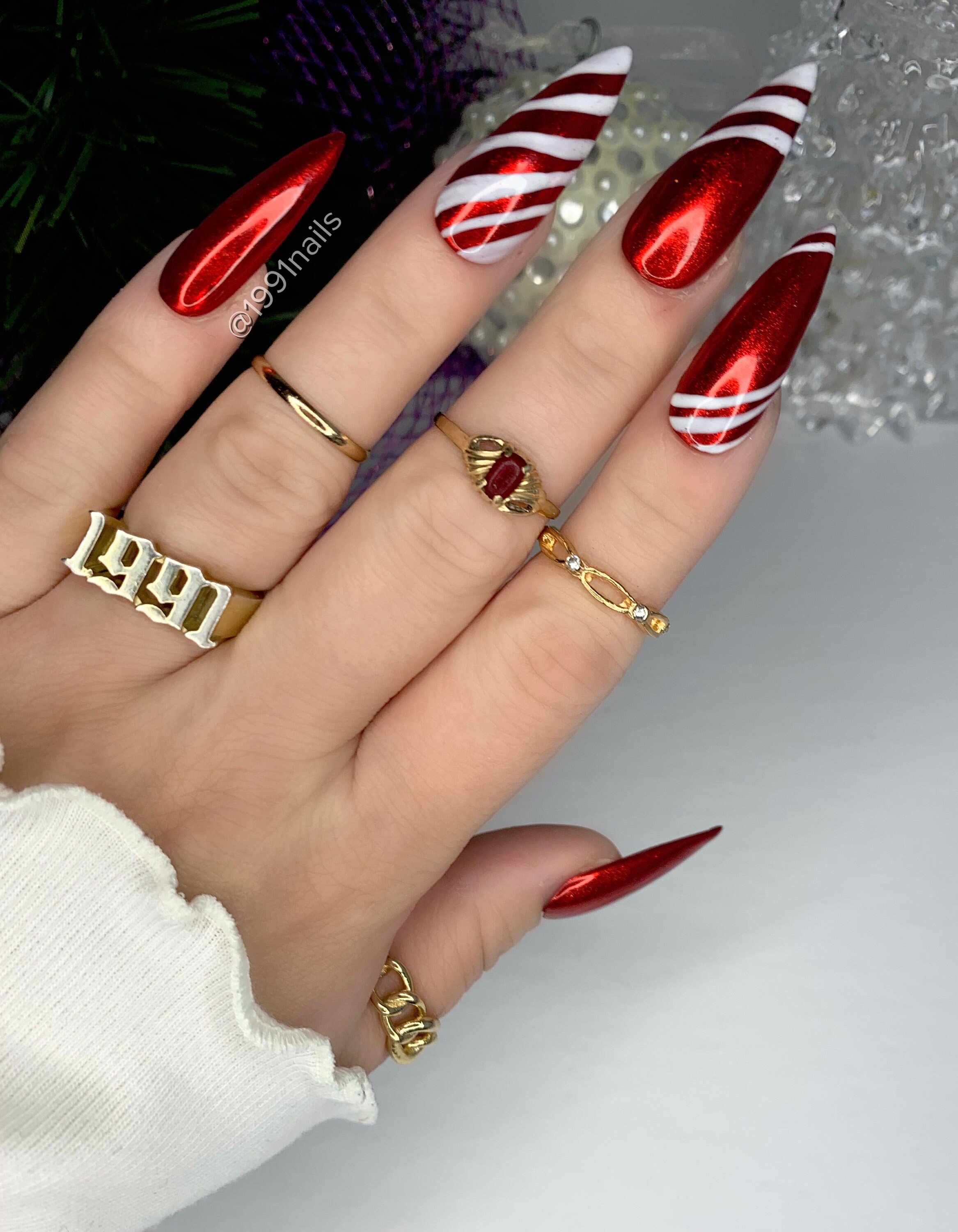 Press on Nails Candy Lane Set Red White Candy Cane Nails - Etsy