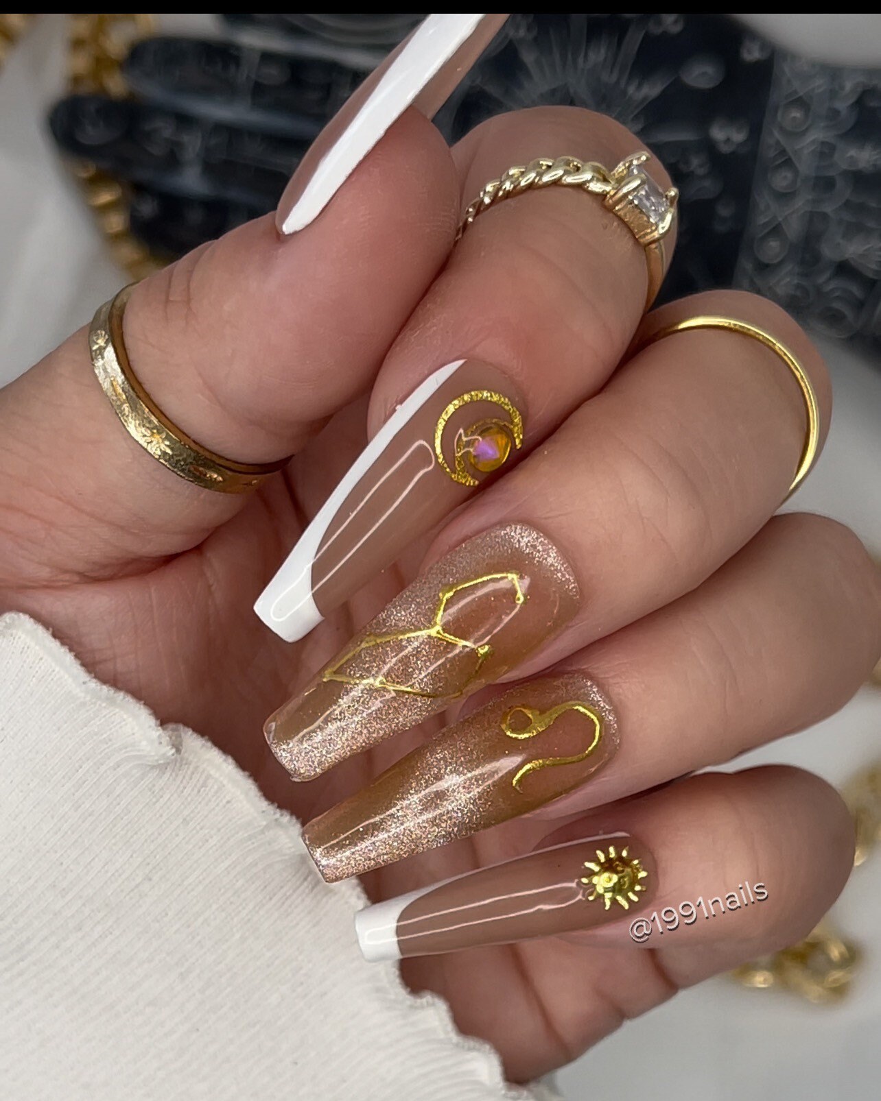 Press on Nails LEO Set French Tips Zodiac Nails - Etsy Press on Nails LEO Set French Tips Zodiac Nails - Etsy