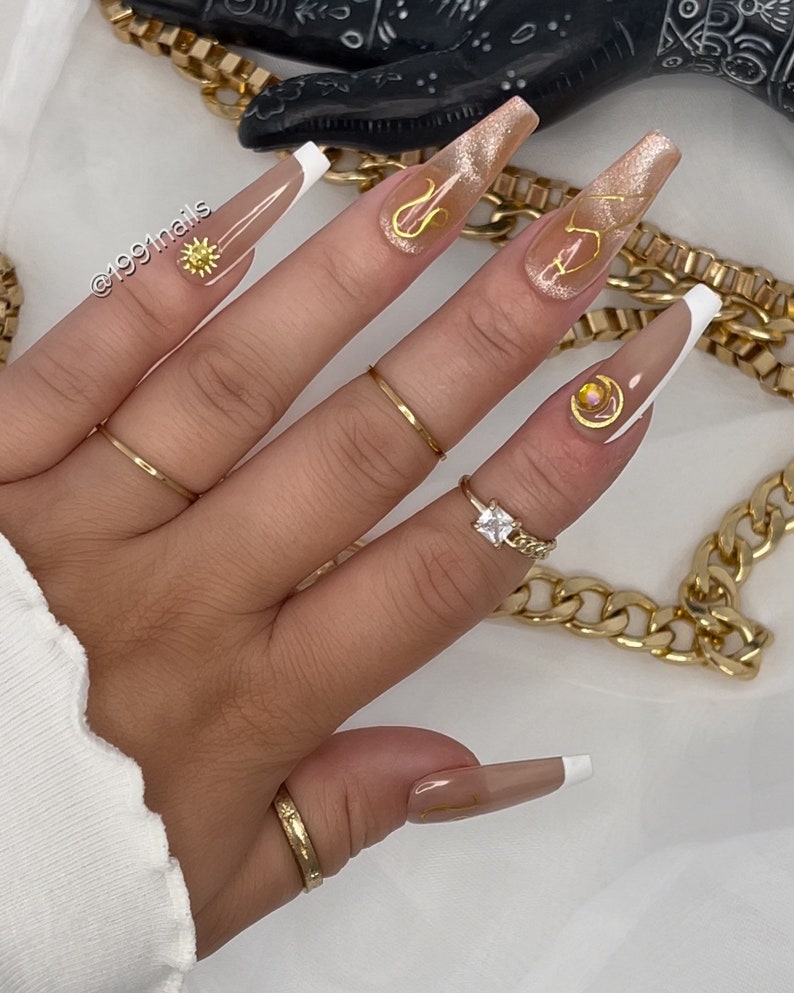 Press on Nails LEO Set French Tips Zodiac Nails Etsy