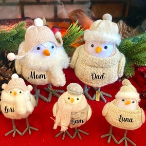 Personalized Christmas Bird  family decoration,  plush white bird  for Christmas decor, custom Family bird, white Christmas decoration
