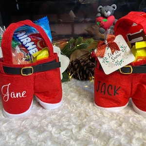 personalized Santa pants Christmas gift bag, custom Christmas Candy bag, Santa pants goodie bag, Santa pants stocking