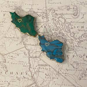 Handmade Iran Map Brooch | Turquoise and Gold marble Polymer Clay Pin | Persian Pride Gift | Iran Map Jewelry | Farsi Gift for Her image 7