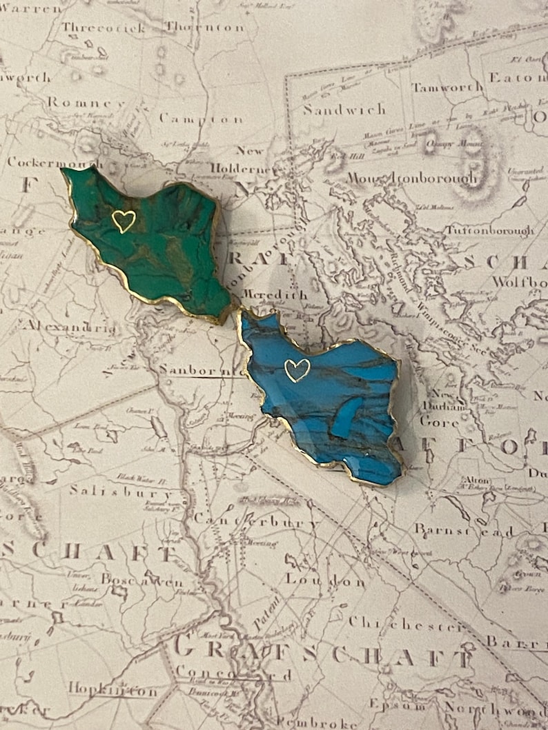 Handmade Iran Map Brooch | Turquoise and Gold marble Polymer Clay Pin | Persian Pride Gift | Iran Map Jewelry | Farsi Gift for Her image 7