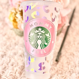 Cheetah Mommy fuel Starbucks cup, Holographic animal print reusable Venti cold tumbler, Iced coffee cup for mom&#39;s life, Mother&#39;s day gift