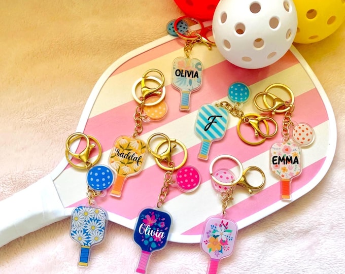 Personalized Acrylic Pickleball Racket keychain with name, Sport gift for players and coach, Pickleball lover gift, bag charm  for Her