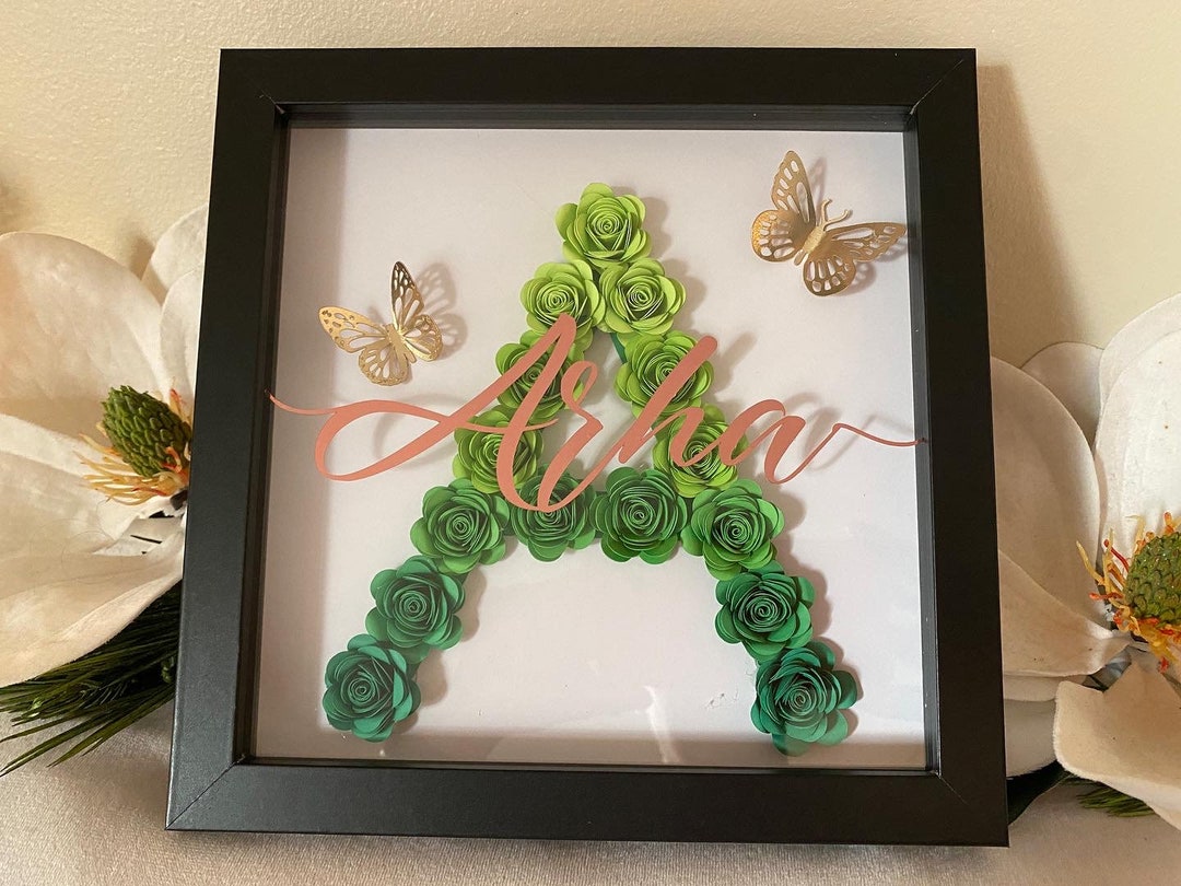 Personalized Paper Flower Initial With Name Shadow Box. Rolled Paper ...