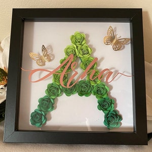 Personalized Paper Flower Initial With Name Shadow Box. Rolled Paper ...