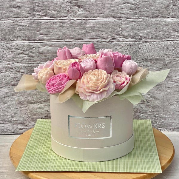 Flower Soap Arrangement |Victorian Soap flower box |  Handmade Everlasting Boutique | Mather’s Day, Housewarming, Shower Gift | peony Soap