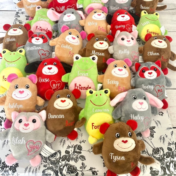 personalized Best friends Plush, Valentine's day gift for kids, customs mini plush stuff animals, plush dog, monkey, BFF valentine gift