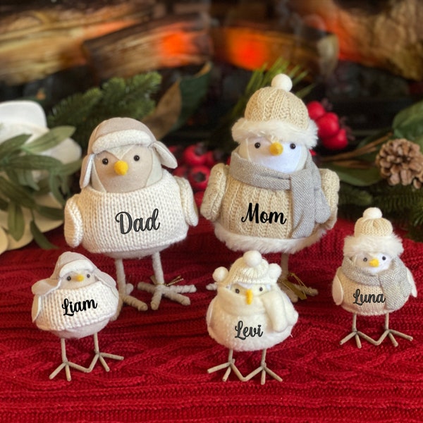 Personalized christmas Bird  family decoration,  plush white bird  for Christmas decor, custom Family bird, white christmas decoration