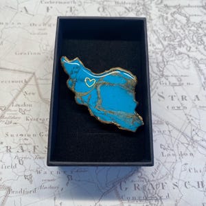 Handmade Iran Map Brooch | Turquoise and Gold marble Polymer Clay Pin | Persian Pride Gift | Iran Map Jewelry | Farsi Gift for Her image 6