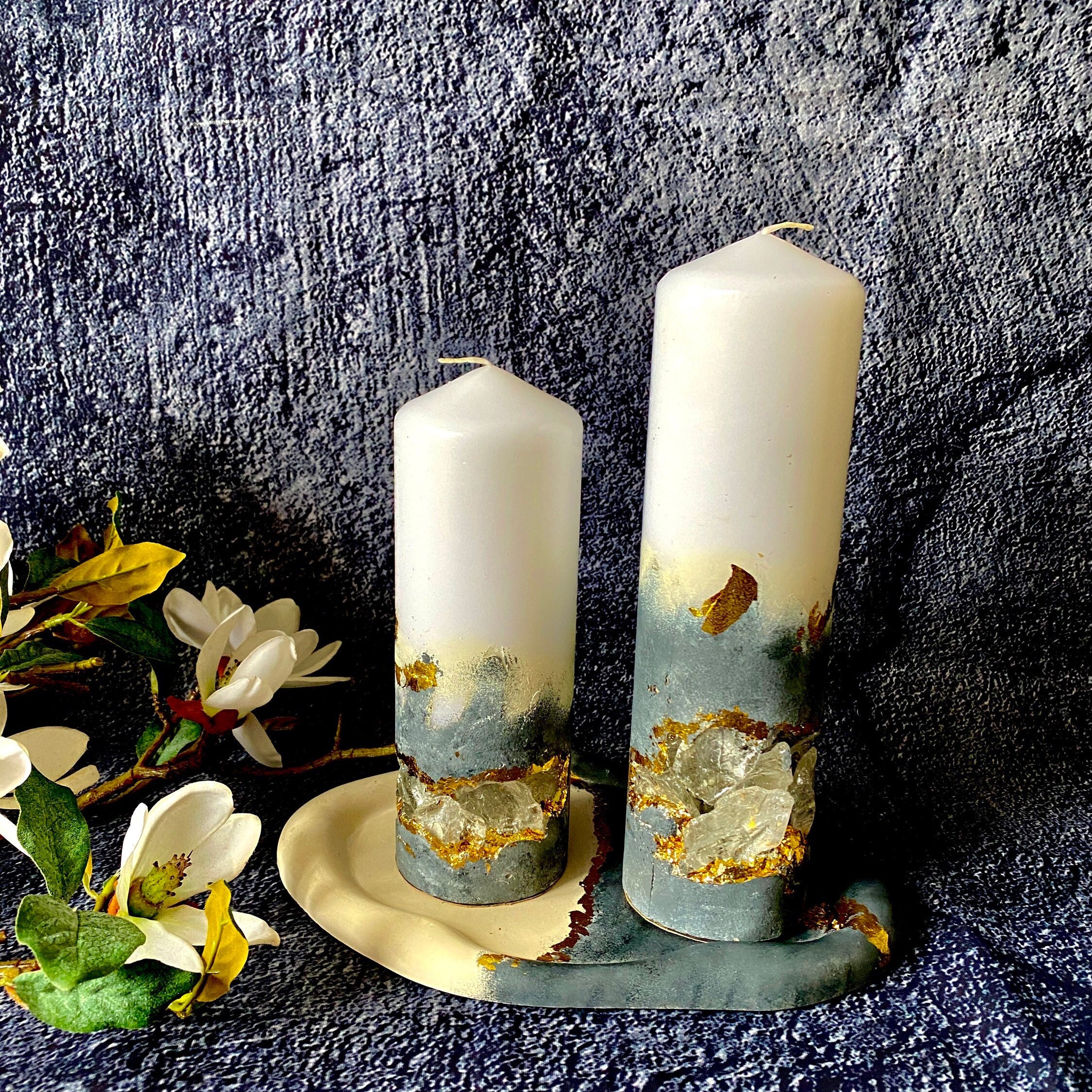 Luxury Concrete Crystal Candles With Matching Tray, Handmade Concrete ...
