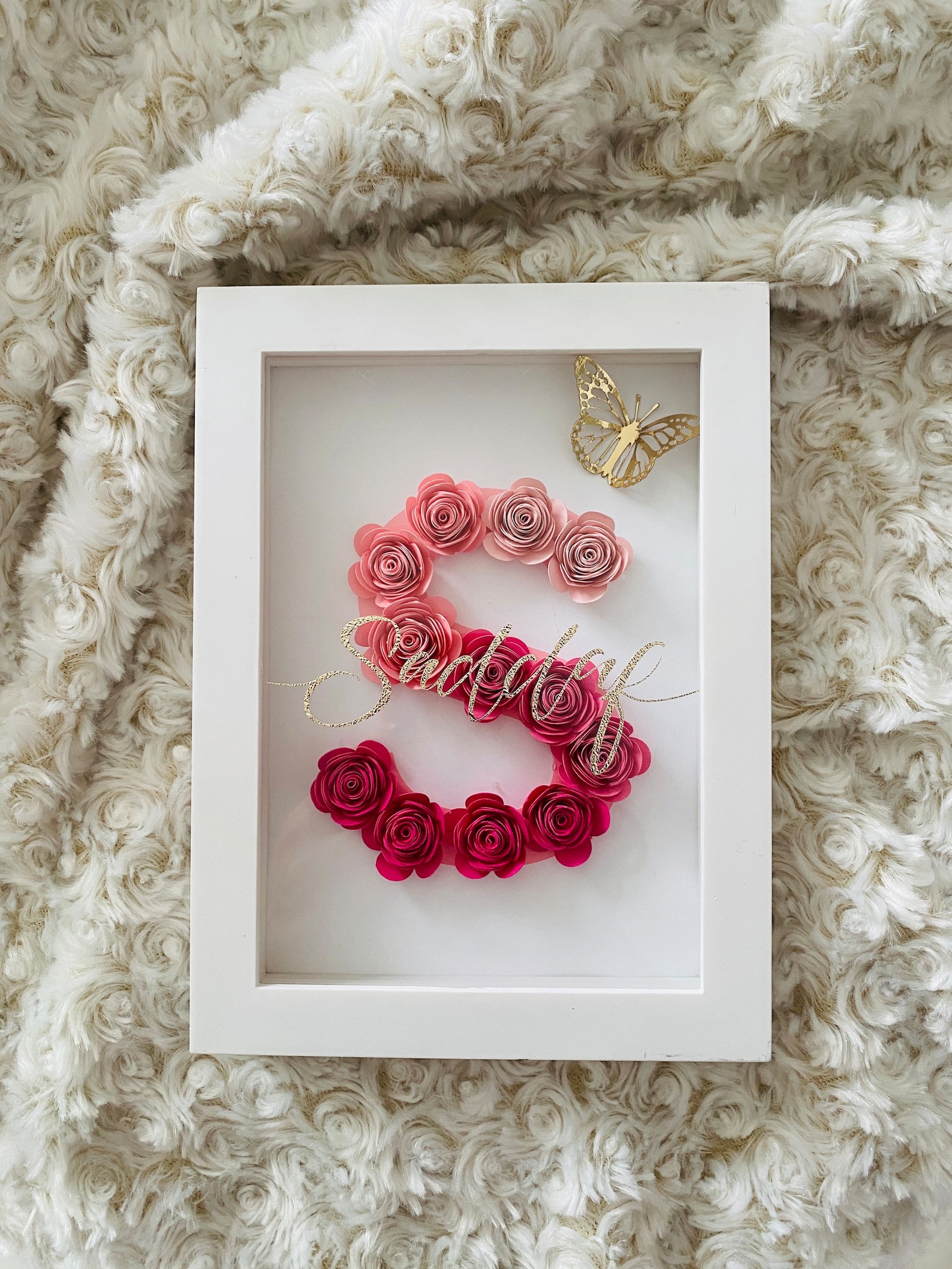 Personalized Paper Flower Initial With Name Shadow Box. Rolled - Etsy