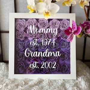 personalized Mother&#39;s day Floral Shadow Box gift, paper rose frame gift for Mom, grandma Nanny, mimi house decoration