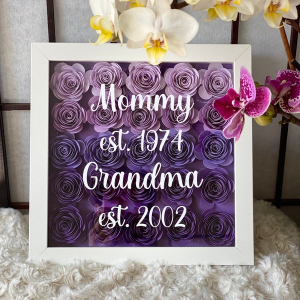 personalized Mother's day Floral Shadow Box gift, paper rose frame gift for Mom, grandma Nanny, mimi house decoration