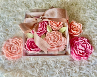 Set of 4 flower soaps gift box, Mother's day peony soap gift, bathroom soap decoration, scented 3D flower guest soap