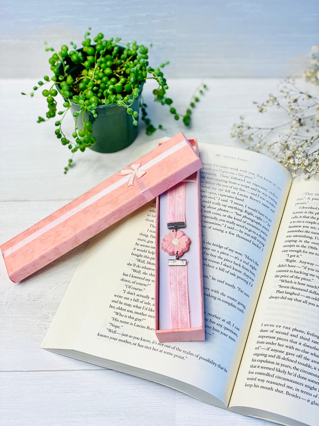 Pink Flower Ribbon Bookmark for Teachers Booklovers Clay Etsy