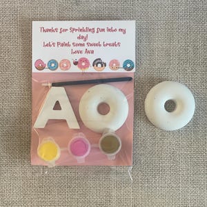 Personalized Paint-Your-Own Donut Kit | DIY donut Party Favors | plaster donut and letter painting kit | Paint your own fridge magnet